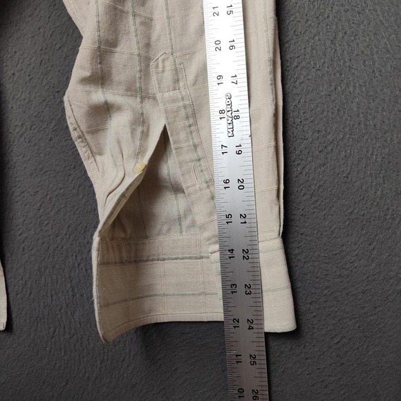 Canali Shirt Mens Large Beige Green Windowpane Button Down Linen Made in Italy - Picture 12 of 13